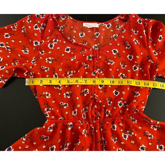 Socialite Peplum Top Women‎ XS Red Floral Elastic Waist Date Night Fall Festival - Picture 11 of 16